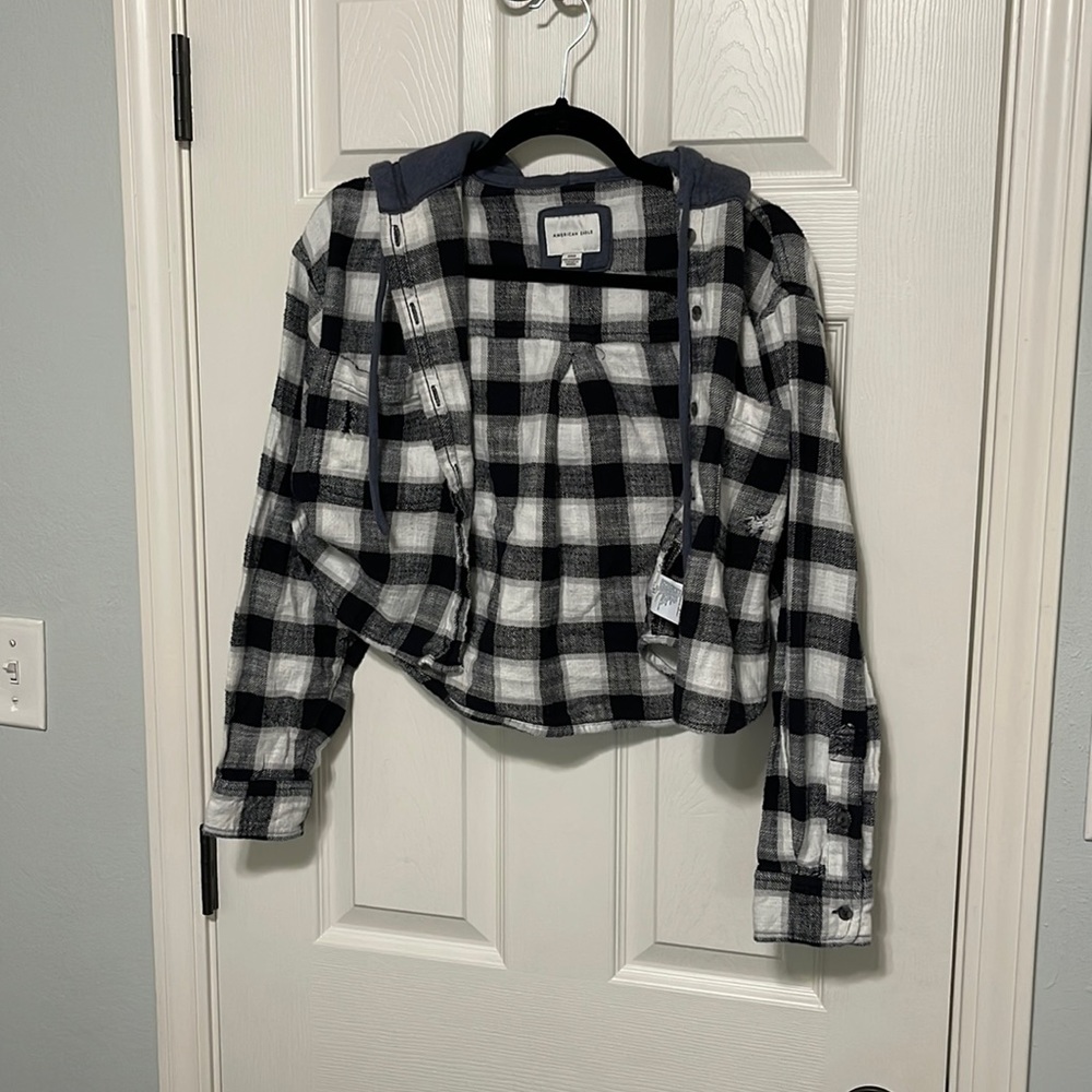 AE Hooded Flannel Button Up Shirt